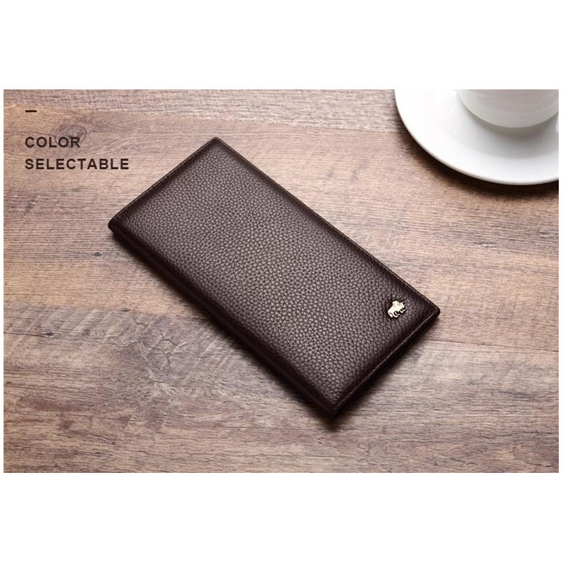 Chequera De Cuero Genuino Delgada Lujo Bison Denim