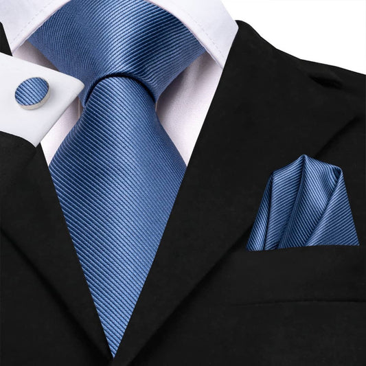 Set Corbata, Pañuelo Y Colleras Seda Lujo Hi-tie Mod Liso