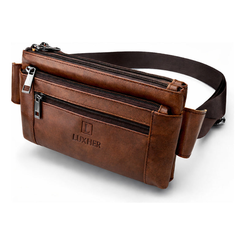 Banano Riñonera De Cuero Genuino Premium Luxher Mod Nogal