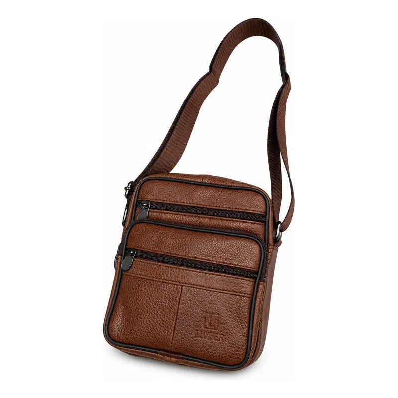 Bolso Bandolera Cuero Genuino Premium Luxher Modelo Vector Marrón Lisa