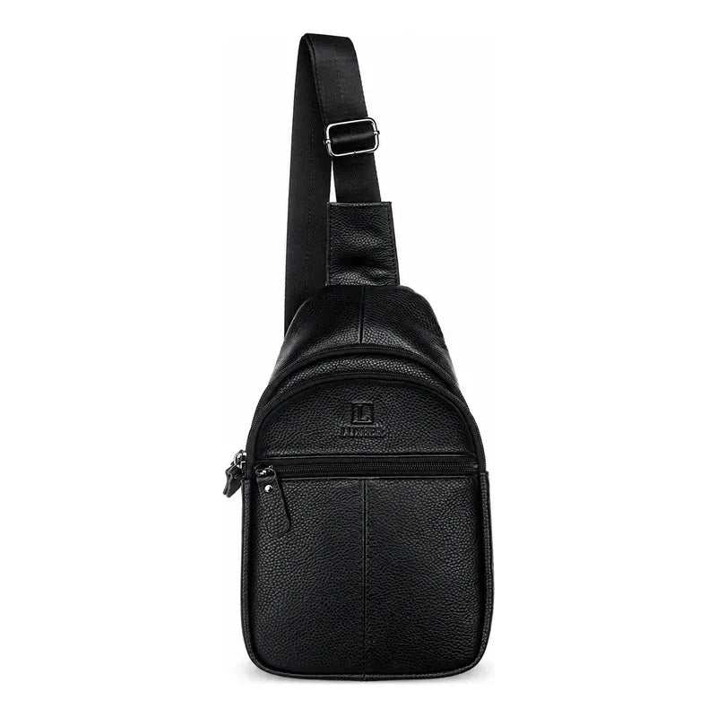Bolso Bandolera Elegante Cuero Genuino Luxher Modelo Cenit Negro Lisa