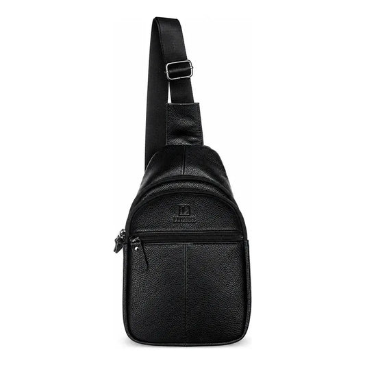 Bolso Bandolera Elegante Cuero Genuino Luxher Modelo Cenit Negro Lisa