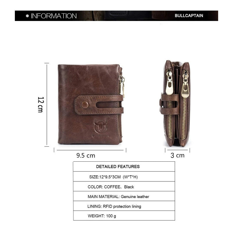 Billetera Hombre Cuero Genuino Lujo Bull Captain Mod Beast