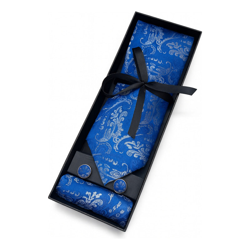 Set Corbata, Pañuelo Y Colleras Seda Lujo Luxher Mod Floral