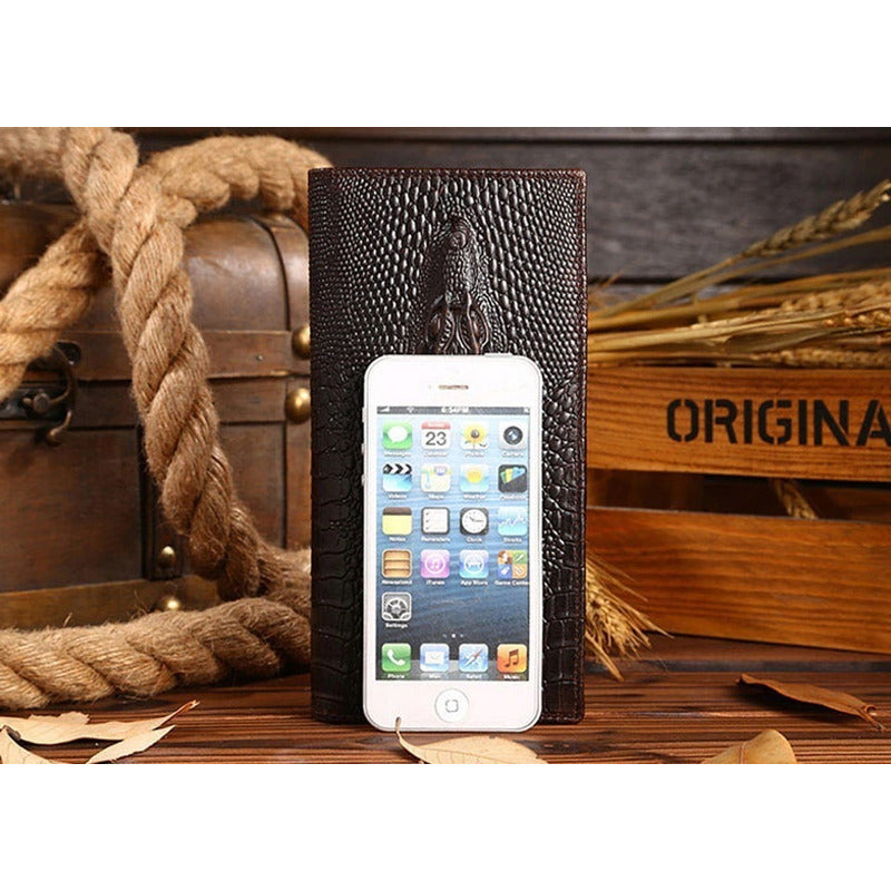 Chequera Delgada Texturizada De Cuero Genuino Mod. Kroc