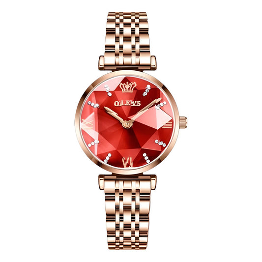 Reloj De Lujo Mujer Olevs Cuarzo Correa De Acero Mod Diamond