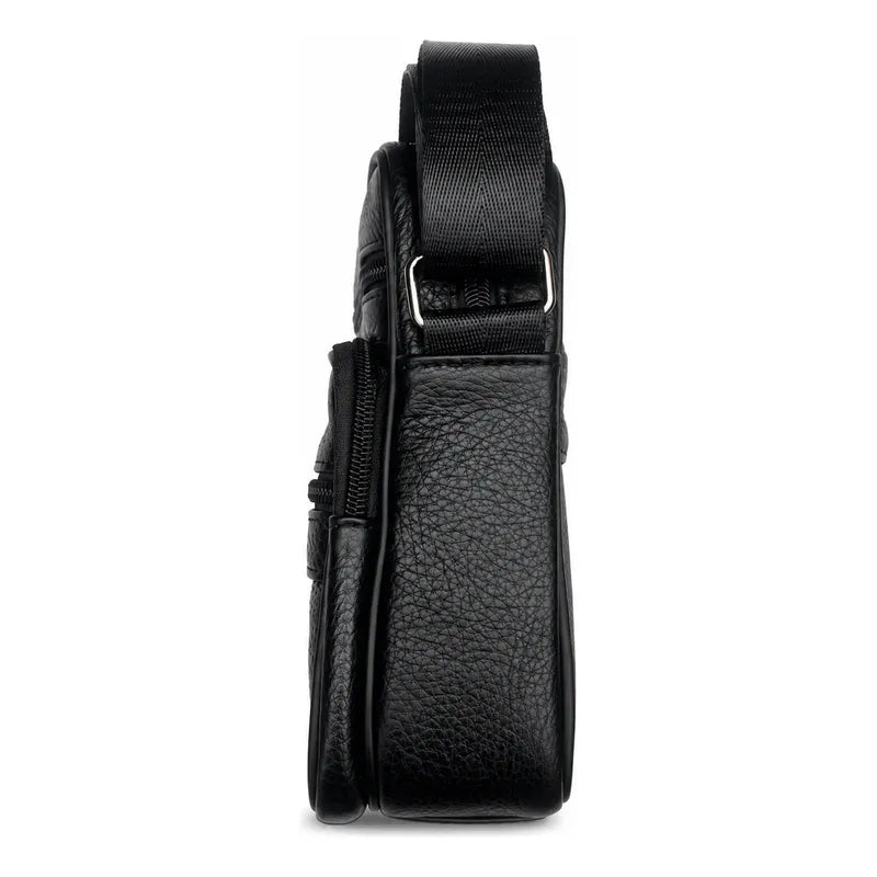 Bolso Bandolera Cuero Genuino Premium Luxher Modelo Vector Negro Lisa