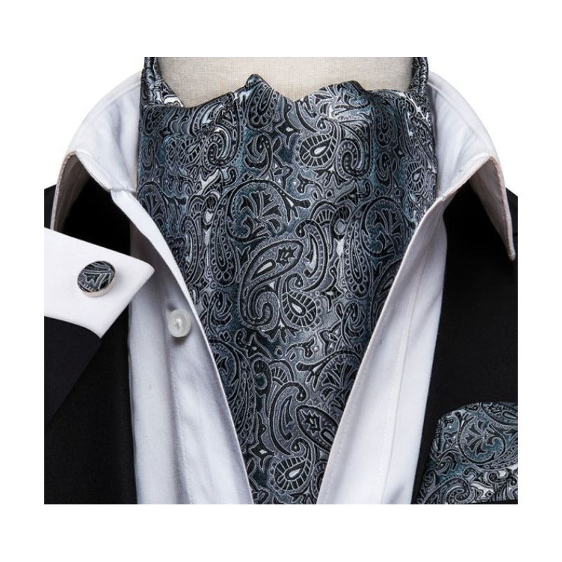 Set Corbata Ascot, Pañuelo Y Colleras Seda Lujo Hi-tie Color