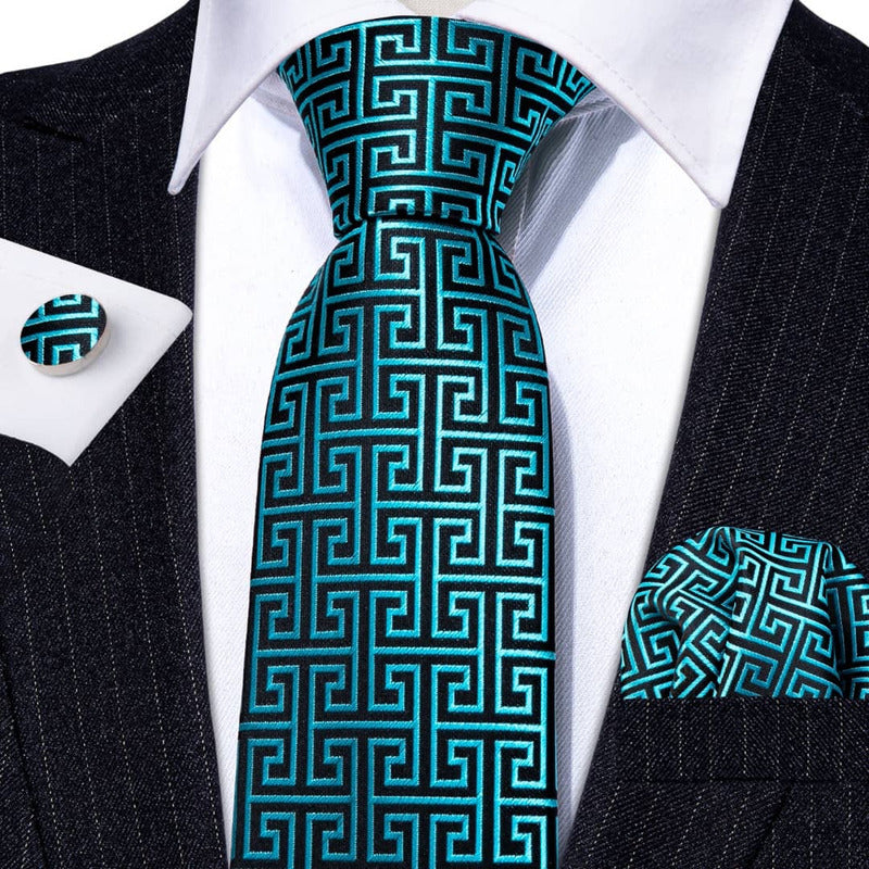 Set Corbata, Pañuelo Y Colleras Seda Lujo Hi-tie Mod Cubico