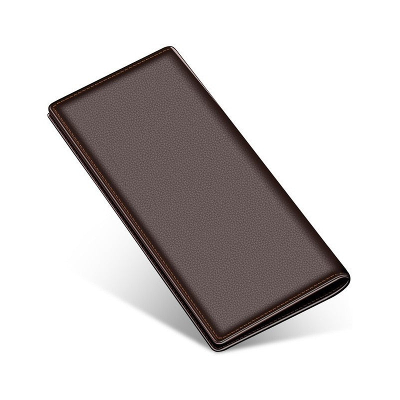 Chequera De Cuero Genuino Delgada Lujo Bison Denim