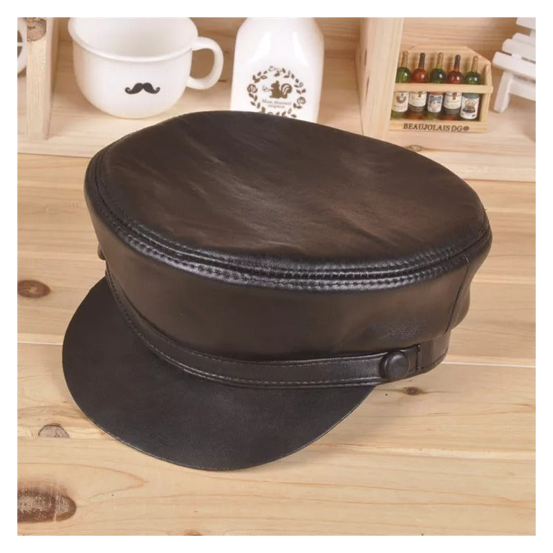 Gorra Mujer Boina Cuero Genuino Piel De Oveja Mod. Point