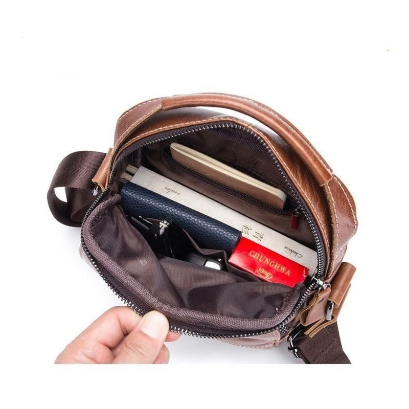 Bolso/bandolera Hombre Cuero Genuino Bull Captain Mod. Doble Color Negro