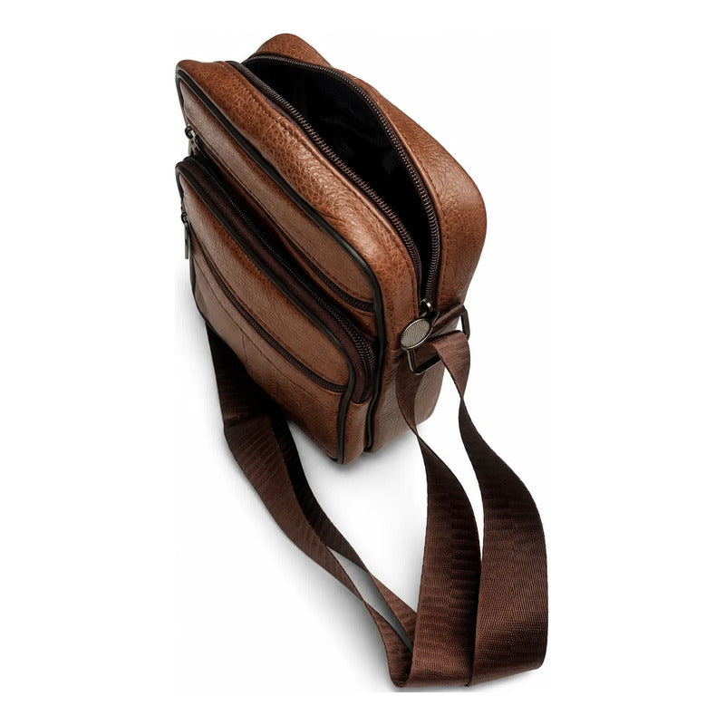 Bolso Bandolera Cuero Genuino Premium Luxher Modelo Vector Marrón Lisa