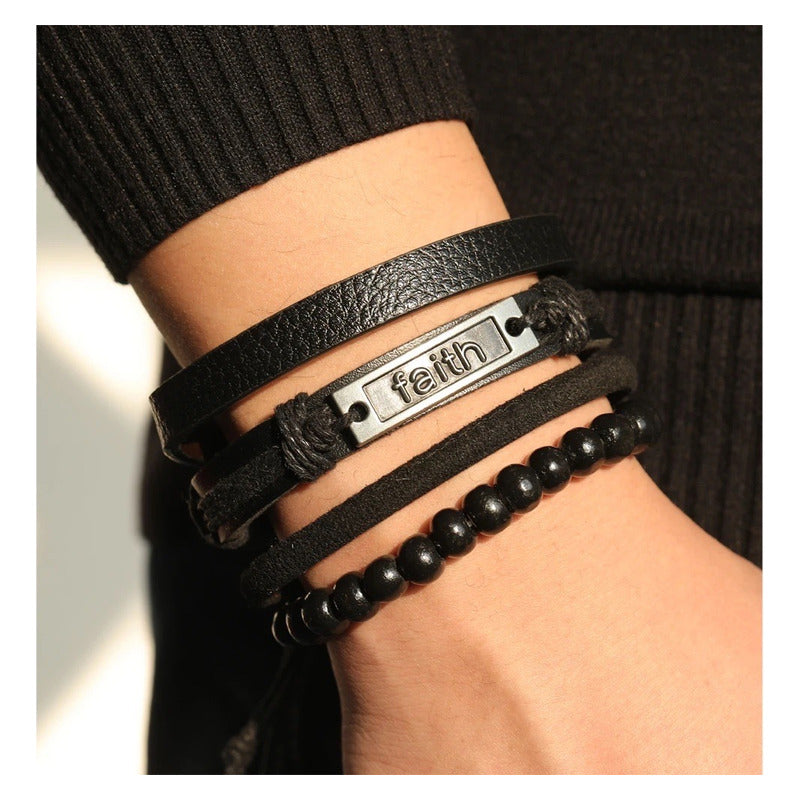 Pulsera De Cuero Ajustable Unisex Modelo Faith