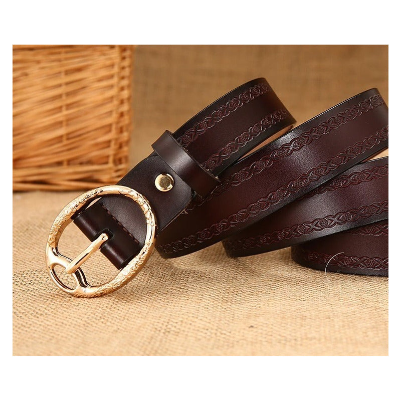 Cinturón Tradicional Mujer Cuero Genuino Lfmb Mod Óvalo