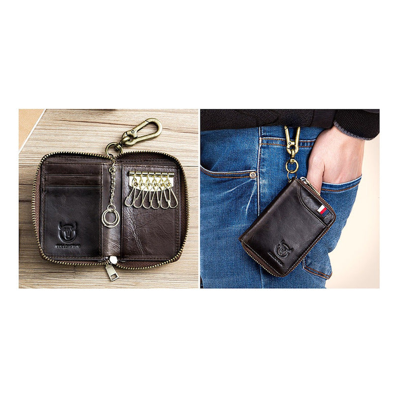 Llavero Billetera Cuero Protec Rfid Bull Captain Mod Grand Color Marrón Oscuro Liso