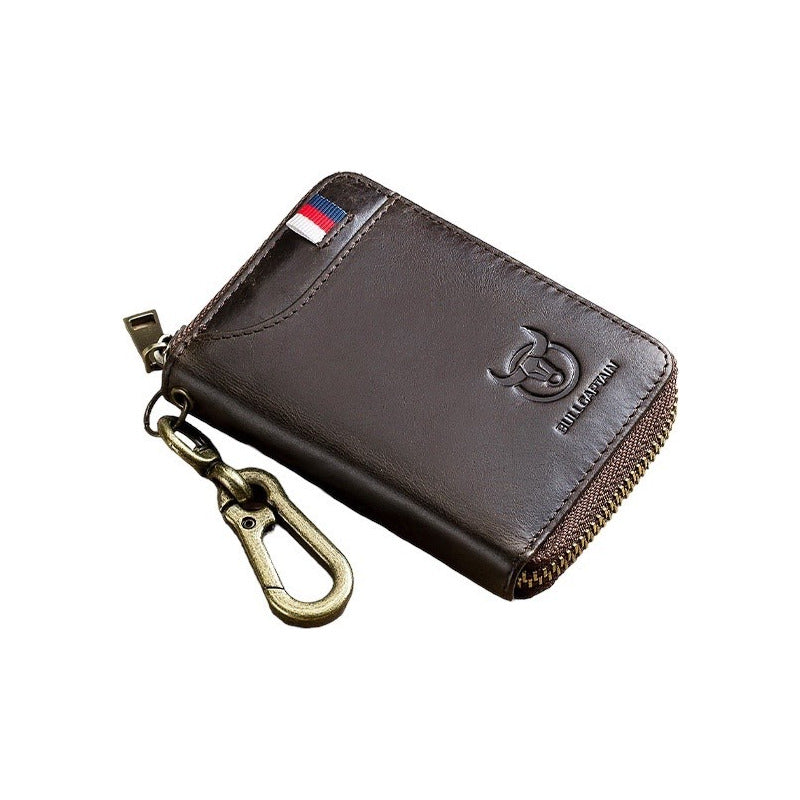 Llavero Billetera Cuero Protec Rfid Bull Captain Mod Grand Color Marrón Oscuro Liso