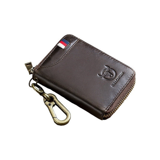 Llavero Billetera Cuero Protec Rfid Bull Captain Mod Grand Color Marrón Oscuro Liso
