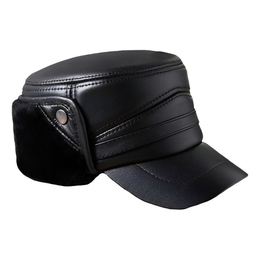 Gorro Jockey Orejeras Cuero Genuino Piel Oveja Mod. Patagón Color Negro Talla 57-58 Cm