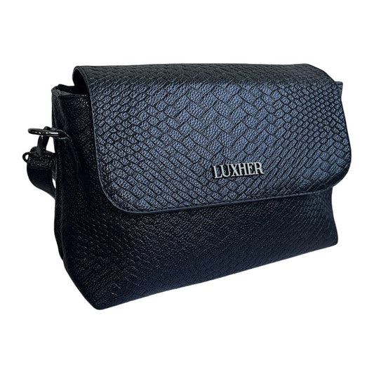 Cartera Bandolera Luxher Moda Elegante Eco Cuero Mod. Praga Color Negro