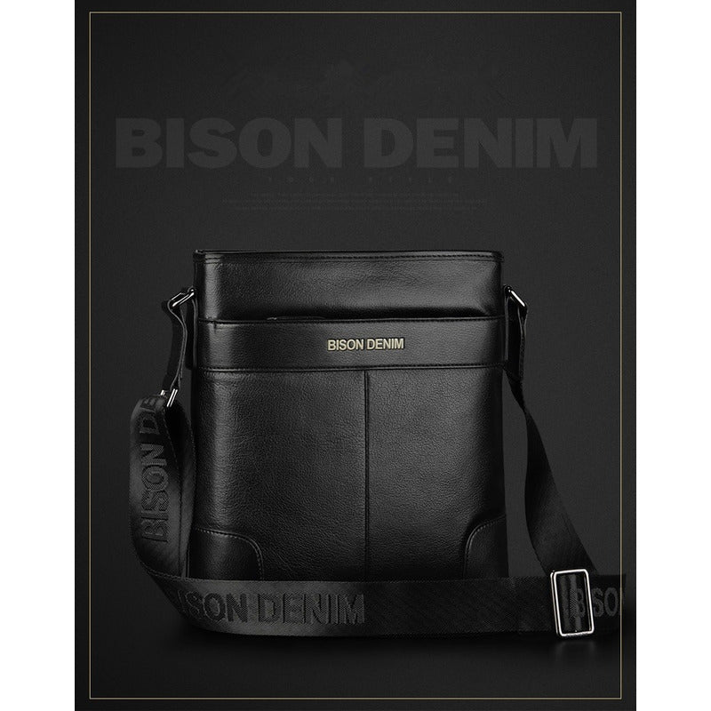 Bolso Bandolera Cuero Genuino Lujo Bison Denim Mod Corner