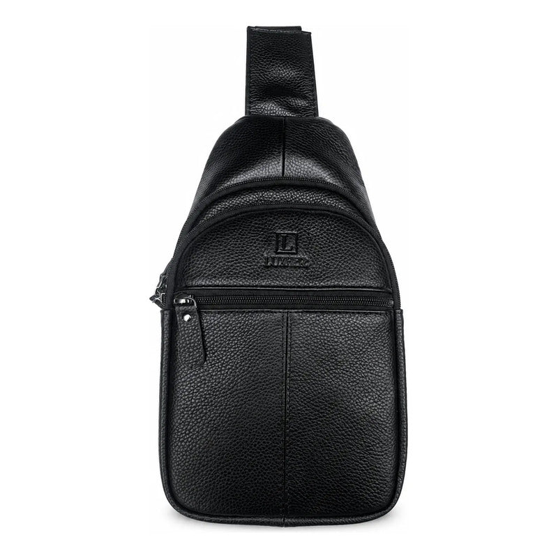 Bolso Bandolera Elegante Cuero Genuino Luxher Modelo Cenit Negro Lisa