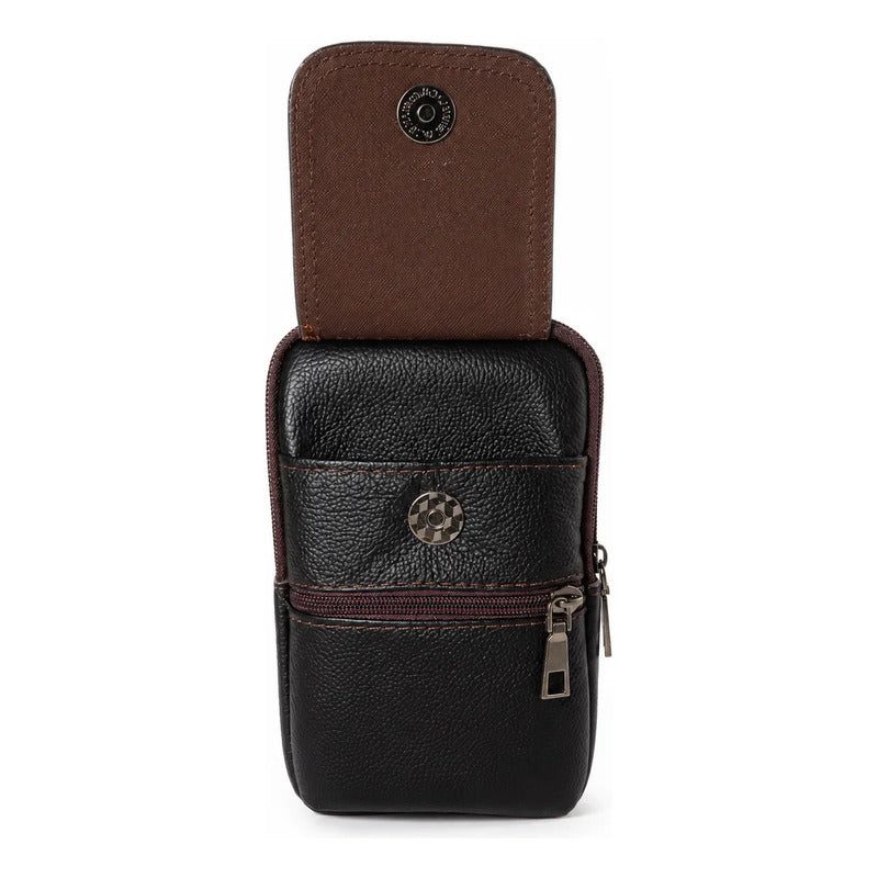 Bolso Riñonera Luxher Hombre Cuero Genuino Premium Mod Sirio Negro Lisa