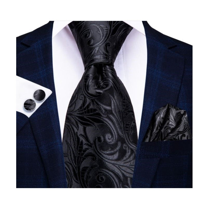 Set Corbata, Pañuelo Y Colleras Seda Lujo Hi-tie Mod. Flores