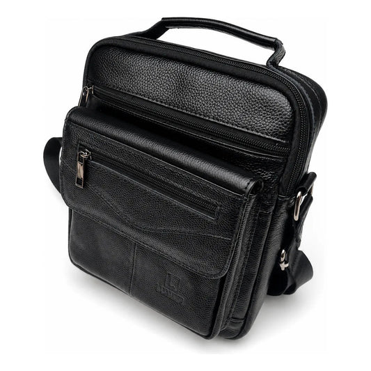 Bolso Bandolera Luxher Hombre Cuero Genuino Lujo Mod. Orión Negro Lisa