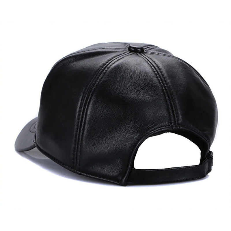 Gorra Jockey Cuero Genuino Piel De Oveja Mod. Train Color Negro Talla 55-61 Cm (ajustable)
