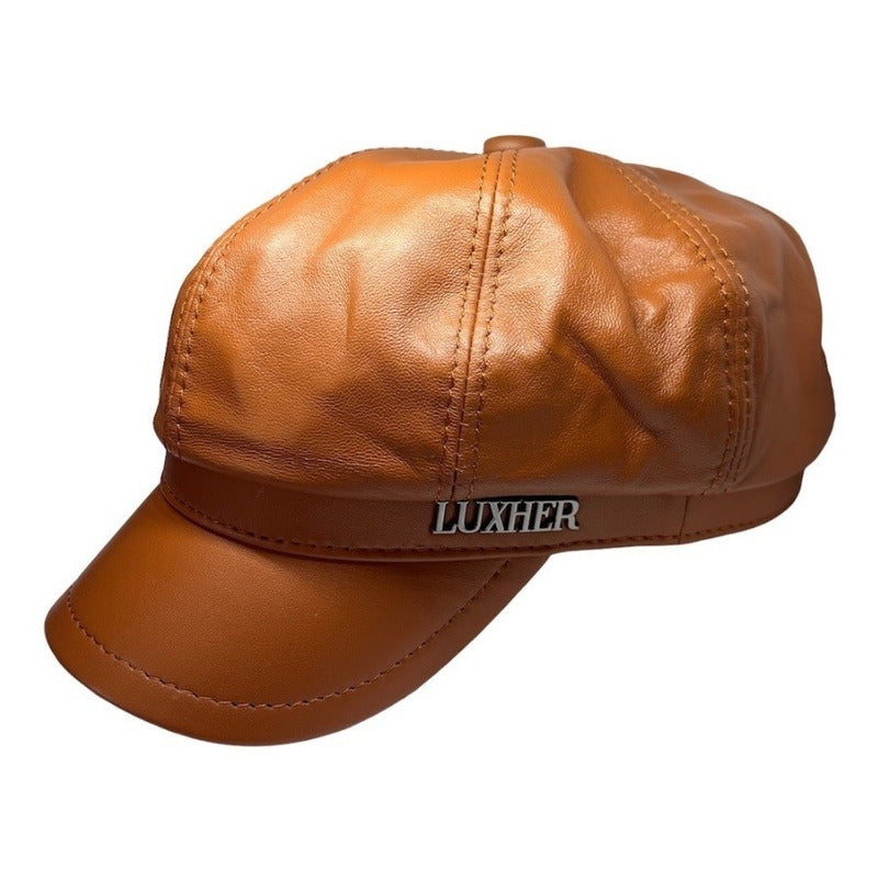 Boina Gorra Cuero De Oveja Mujer Lujo Luxher Mod. Tokio Color Marrón Talla 59-60cm (xxl)