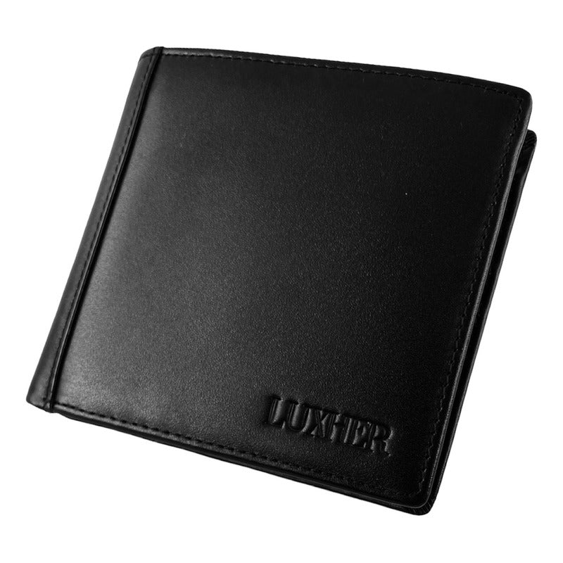 Billetera Cuero Genuino Lujo Protección Rfid Luxher Clásico Color Negro