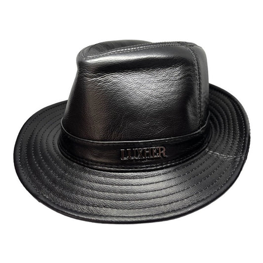 Sombrero De Cuero Genuino Gorro Lujo Luxher Mod. Ámsterdam Color Negro Talla 57-58 Cm (xxl)