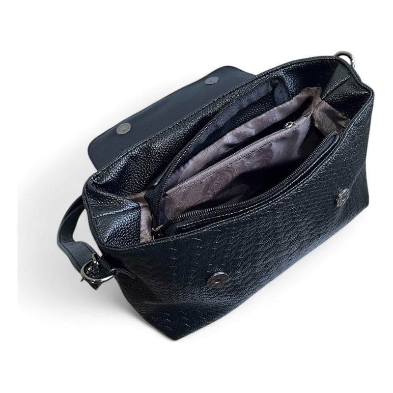 Cartera Bandolera Luxher Moda Elegante Eco Cuero Mod. Praga Color Negro