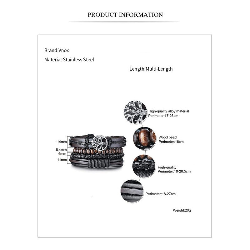 Pulsera De Cuero Ajustable Unisex Arbol De La Vida