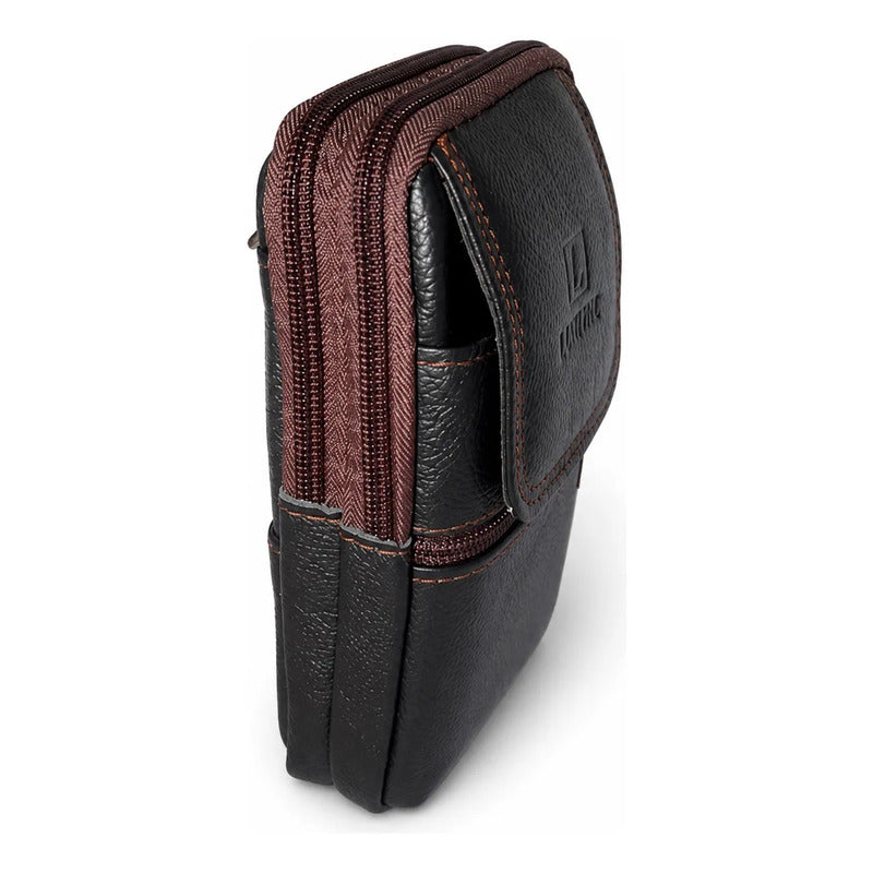 Bolso Riñonera Luxher Hombre Cuero Genuino Premium Mod Sirio Negro Lisa