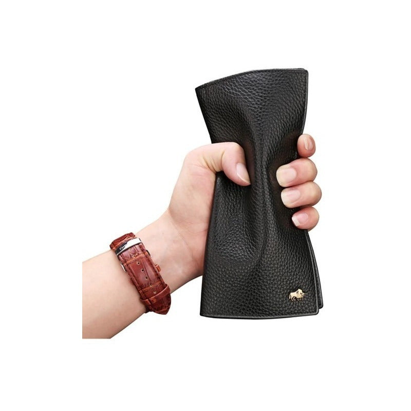 Chequera De Cuero Genuino Delgada Lujo Bison Denim