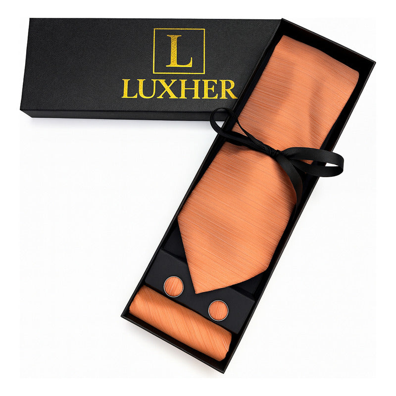 Set Corbata, Pañuelo Y Colleras Seda Lujo Luxher Mod Jasper
