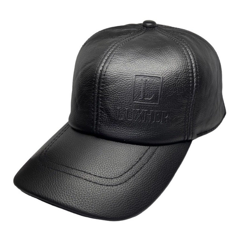 Gorro Jockey Cuero Genuino Estampado Lujo Luxher Mod. Madrid Color Negro Talla 55-60 Cm Ajustable