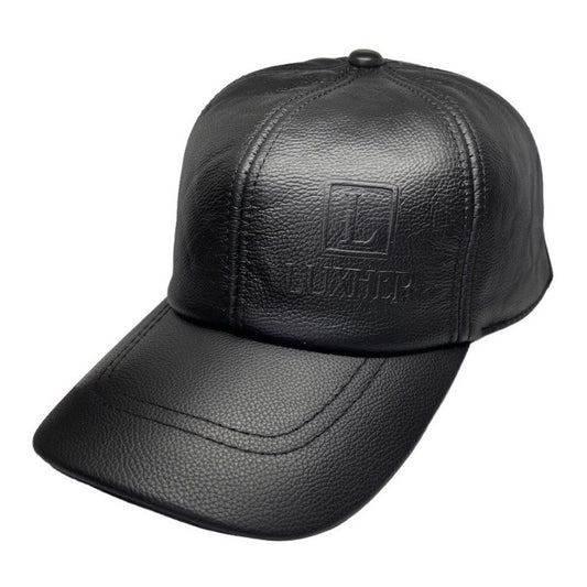 Gorro Jockey Cuero Genuino Estampado Lujo Luxher Mod. Madrid Color Negro Talla 55-60 Cm Ajustable