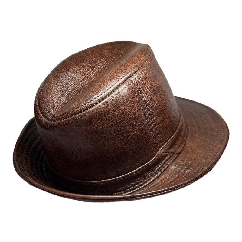 Sombrero De Cuero Genuino Gorro Lujo Luxher Mod. Ámsterdam Color Marrón Talla 57-58 Cm (xxl)