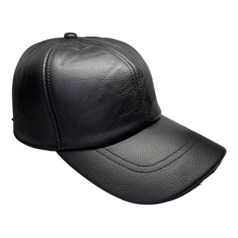 Gorro Jockey Cuero Genuino Estampado Lujo Luxher Mod. Madrid Color Negro Talla 55-60 Cm Ajustable