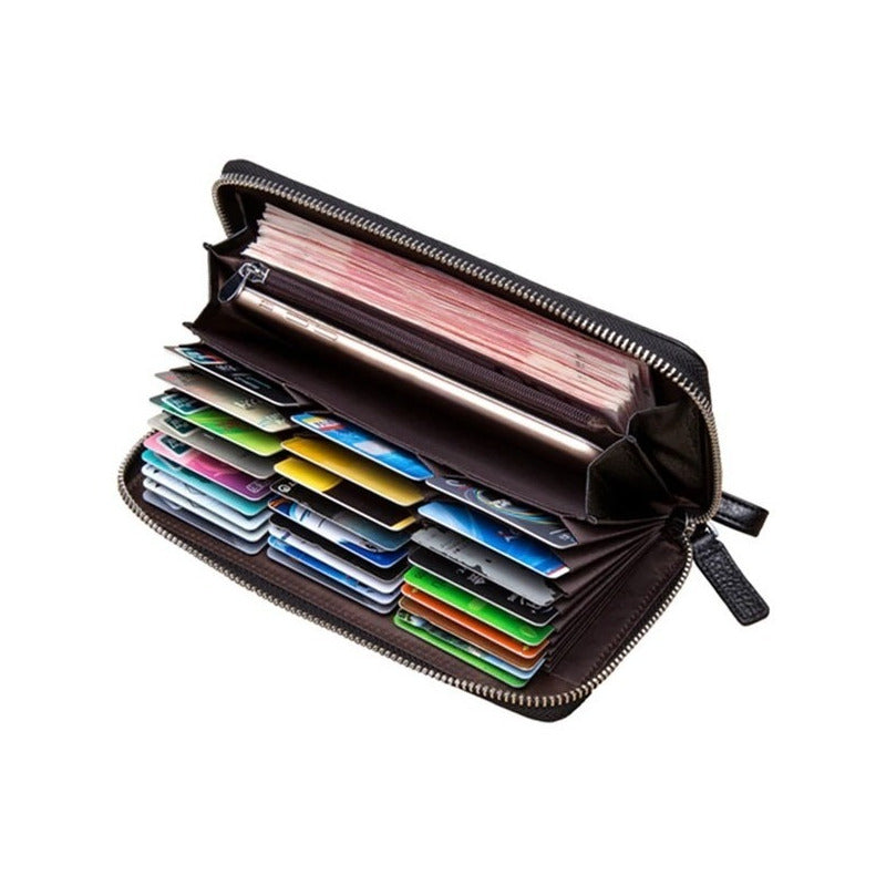 Chequera Gruesa Cuero Genuino Lujo Bison Denim Mod. Acordeon