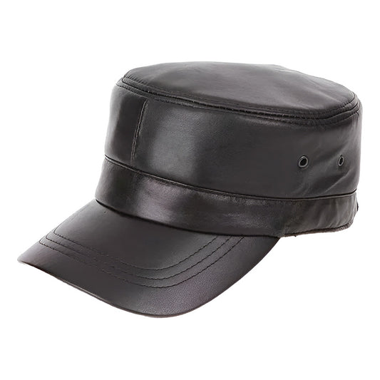 Gorra Jockey Cuero Genuino Piel De Oveja Mod. Side Color Negro Talla 56-61 (ajustable)