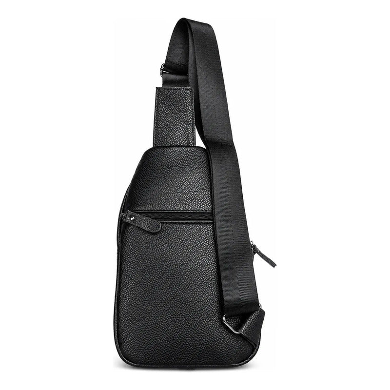 Bolso Bandolera Elegante Cuero Genuino Luxher Modelo Cenit Negro Lisa