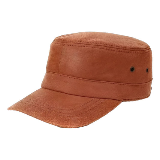 Gorra Jockey Cuero Genuino Piel De Oveja Mod. Smooth Color Marrón Talla 56-61 Cm (ajustable)