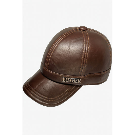 Gorra Jockey Cuero Genuino Lujo Luxher Orejeras Mod. Toronto Color Marrón Talla 55-60 Cm Ajustable
