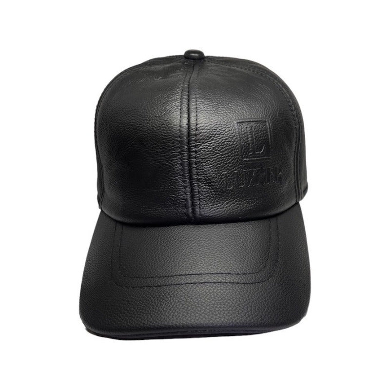 Gorro Jockey Cuero Genuino Estampado Lujo Luxher Mod. Madrid Color Negro Talla 55-60 Cm Ajustable