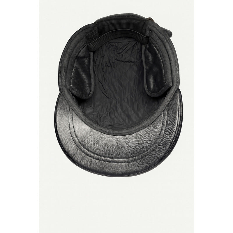 Gorro Jockey De Cuero Genuino Lujo Luxher Mod. Moscú Color Negro Talla 55-60 Cm Ajustable