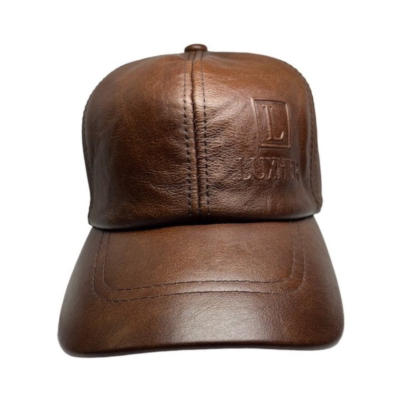 Gorro Jockey Cuero Genuino Estampado Lujo Luxher Mod. Madrid Color Marrón Talla 55-60 Cm Ajustable